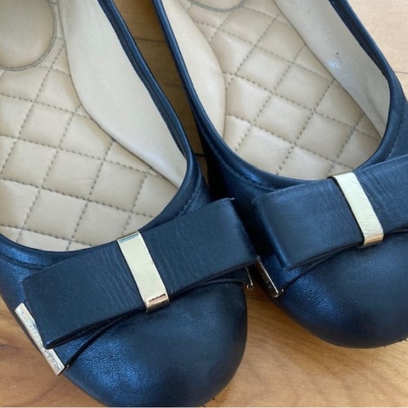 Black Leather Ballerina Flat Shoes Michael Kors Kiera Ballet - Picture 4 of 6
